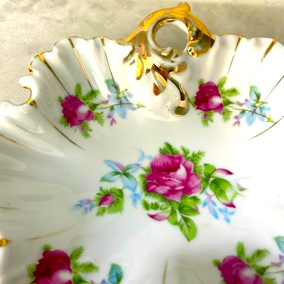 Porcelain Vintage Vanity Trinket Dish Made by ESD Japan Hand Painted Roses EUC - Picture 5 of 11